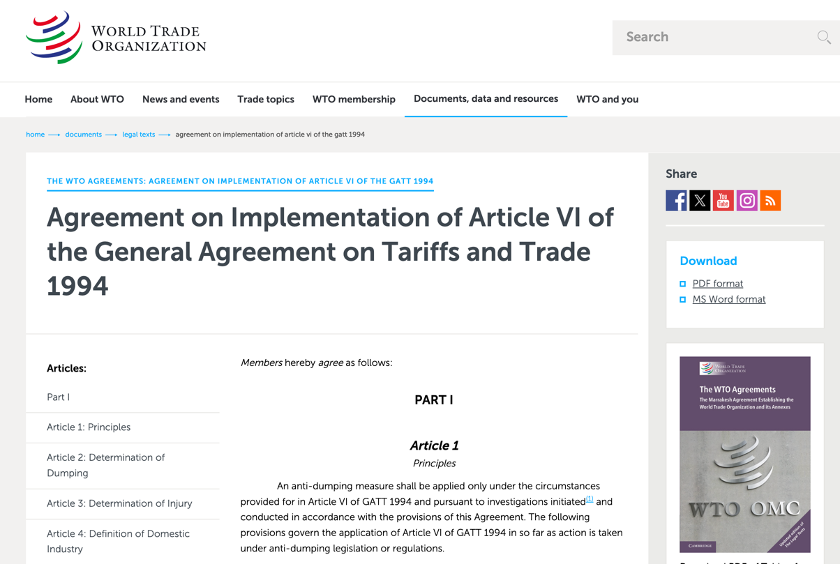 WTO 反傾銷協定